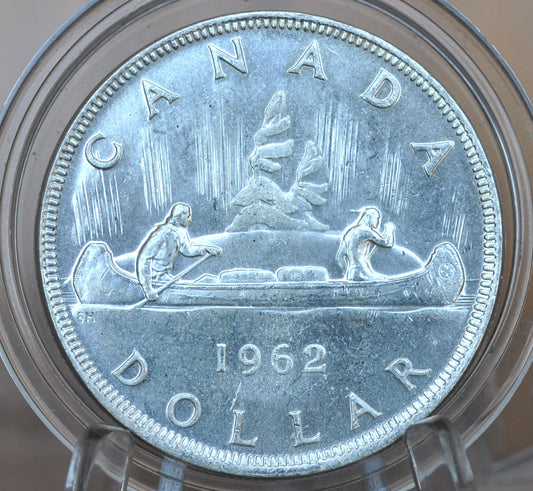 1962 Canadian Silver Dollar - BU (Uncirculated) - 80% Silver - Canoe Silver Dollar Canada - Canadian Coin Collection