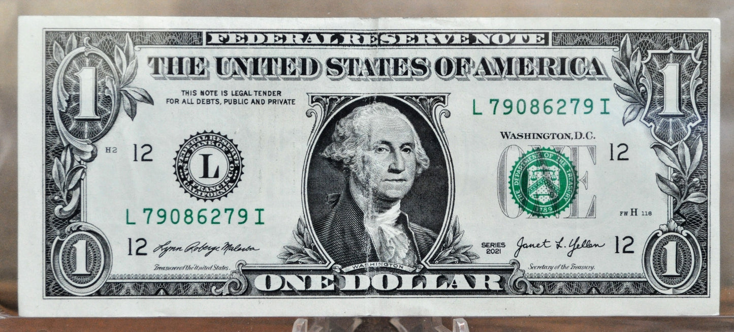 2021 Fancy Bookend Serial Number 1 Dollar Banknote - 79086279 - 2021 One Dollar Cool Serial Number Note - Fr.3007-L