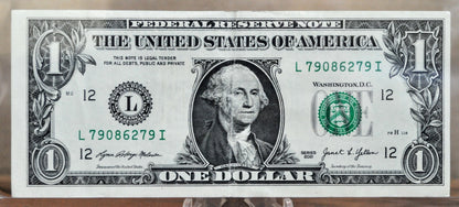 2021 Fancy Bookend Serial Number 1 Dollar Banknote - 79086279 - 2021 One Dollar Cool Serial Number Note - Fr.3007-L