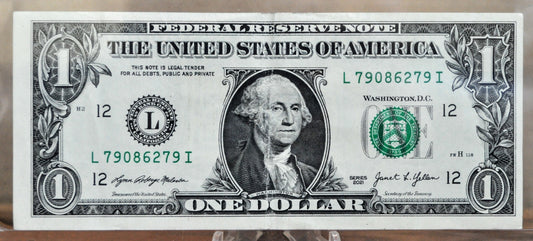 2021 Fancy Bookend Serial Number 1 Dollar Banknote - 79086279 - 2021 One Dollar Cool Serial Number Note - Fr.3007-L