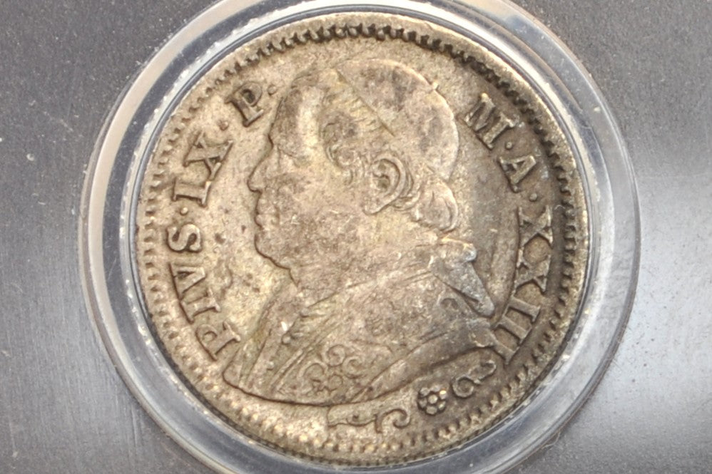 1868 Italian States Papal 10 Soldi - Silver - Great Condition - 1868 Ten Soldi Italy - Cool Papal Coin