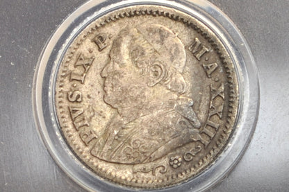 1868 Italian States Papal 10 Soldi - Silver - Great Condition - 1868 Ten Soldi Italy - Cool Papal Coin