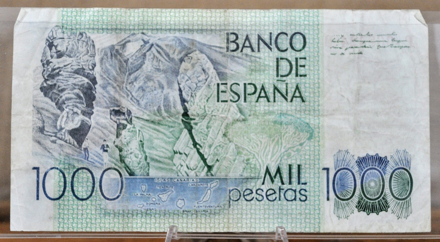 1979 Bank of Spain 1000 Pesetas Note - Rarer Letter-6 Digits-Letter Serial Type - 1979 Spanish One Thousand Pesetas Note - P#158a.4