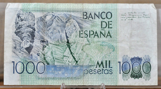 1979 Bank of Spain 1000 Pesetas Note - Rarer Letter-6 Digits-Letter Serial Type - 1979 Spanish One Thousand Pesetas Note - P#158a.4