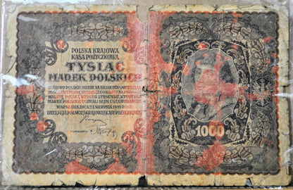 1919 Poland 1000 Marek Large Size Banknote - Third Issue - III Series, 1 Suffix Letter - 1919 Polish One Thousand Marek Note - P#29e