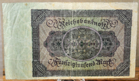 1922 Germany 50,000 Mark Banknote - Reichsbanknote - Very Fine (VF) - Post-WWI German Inflation - 1922 Fifty Thousand Mark Note - P#80