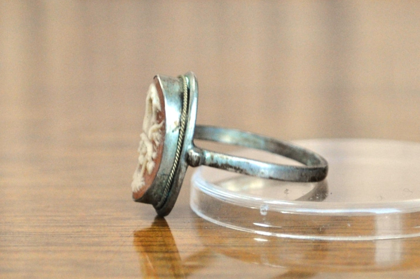 Authentic 800 Silver Shell Cameo Graces Ring - Size 7 - Greek Mythology Ring - Vintage Victorian Cameo Three Graces Motif Ring