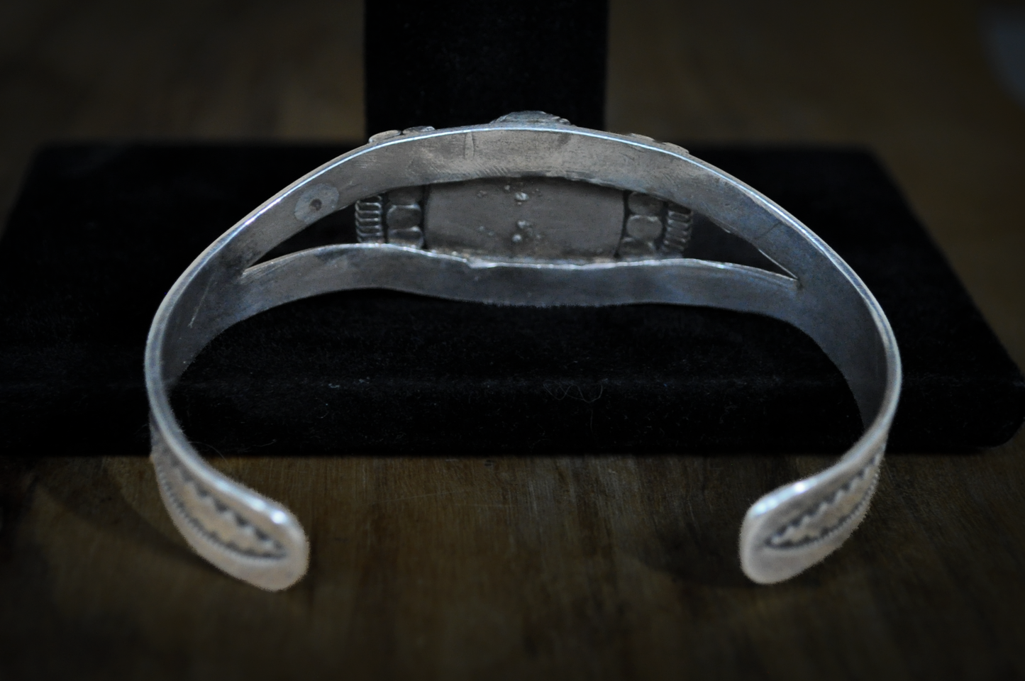 Navajo Hand-Stamped Sterling Silver & Turquoise Cuff Bracelet - Handcrafted Navajo Sterling Silver Cuff with Oval Kingman Turquoise