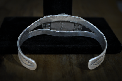 Navajo Hand-Stamped Sterling Silver & Turquoise Cuff Bracelet - Handcrafted Navajo Sterling Silver Cuff with Oval Kingman Turquoise