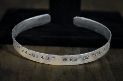 Sterling Silver Latitude and Longitude Bracelet 45°32'25.0"N 69°32'51.4"W Beaver Cove, Maine - Beaver Cove, Maine Sterling Silver Destination Keepsake Latitude and Longitude Bracelet Cuff