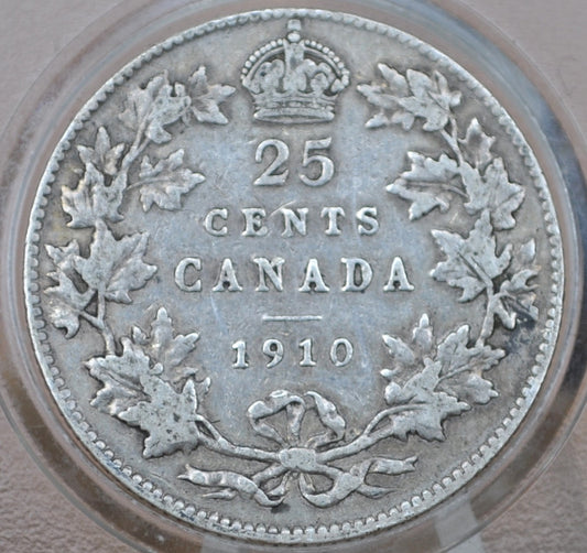 1910 Canadian Silver Quarter - F (Fine) Grade / Condition - King George - 92.5% Silver Quarter Canada - Canadian Coin Collection
