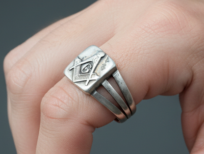 Handcrafted Vintage Masonic Signet Ring Sterling Silver Size 7 - Relic-Style Masonic Lodge Ring with "G" Symbol