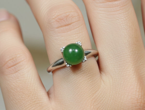 Antique Sterling Silver Jade Gemstone Women's Ring Size 7 - Vintage Sterling Silver Ring Green Jade Size 7