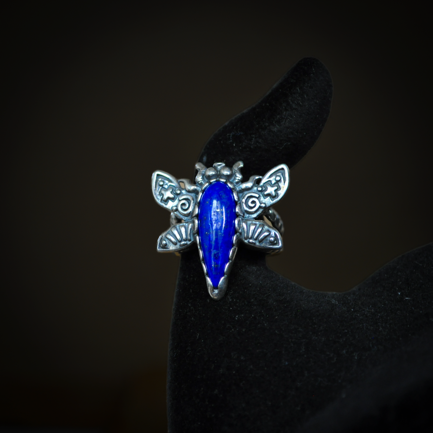 Carolyn Pollack American West Sterling Silver Blue Lapis Lazuli Dragonfly Ring &Cuff Bracelet Set - 2 Piece Set Sterling Silver Blue Lapis Gemstone Dragonfly Ring and Bracelet