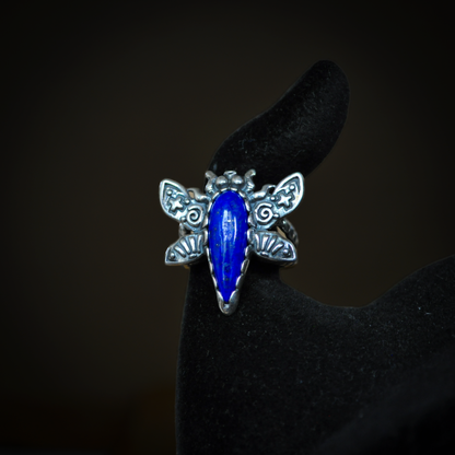 Carolyn Pollack American West Sterling Silver Blue Lapis Lazuli Dragonfly Ring &Cuff Bracelet Set - 2 Piece Set Sterling Silver Blue Lapis Gemstone Dragonfly Ring and Bracelet