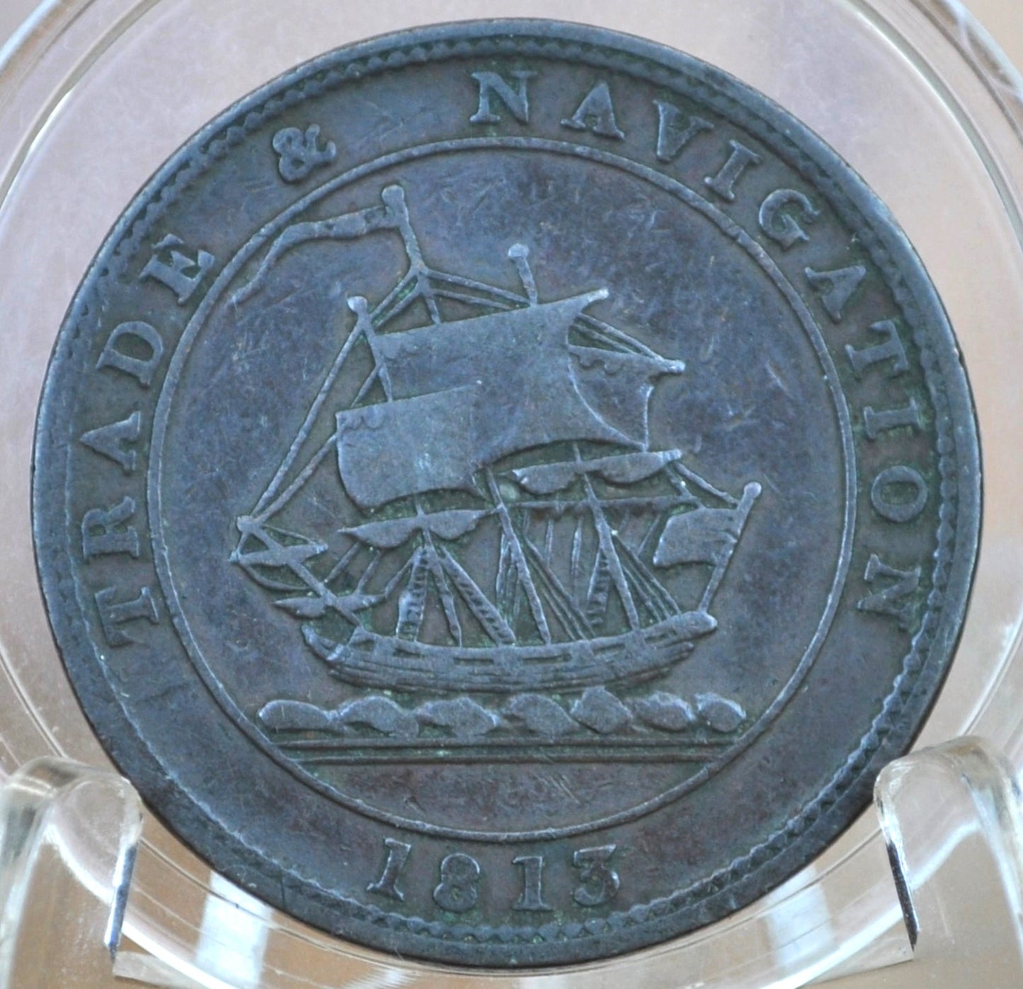 1813 Nova Scotia Half Penny Token Trade & Navigation - 1/2 Penny Token Canada 1813 - Copper - 1813 Canadian Token