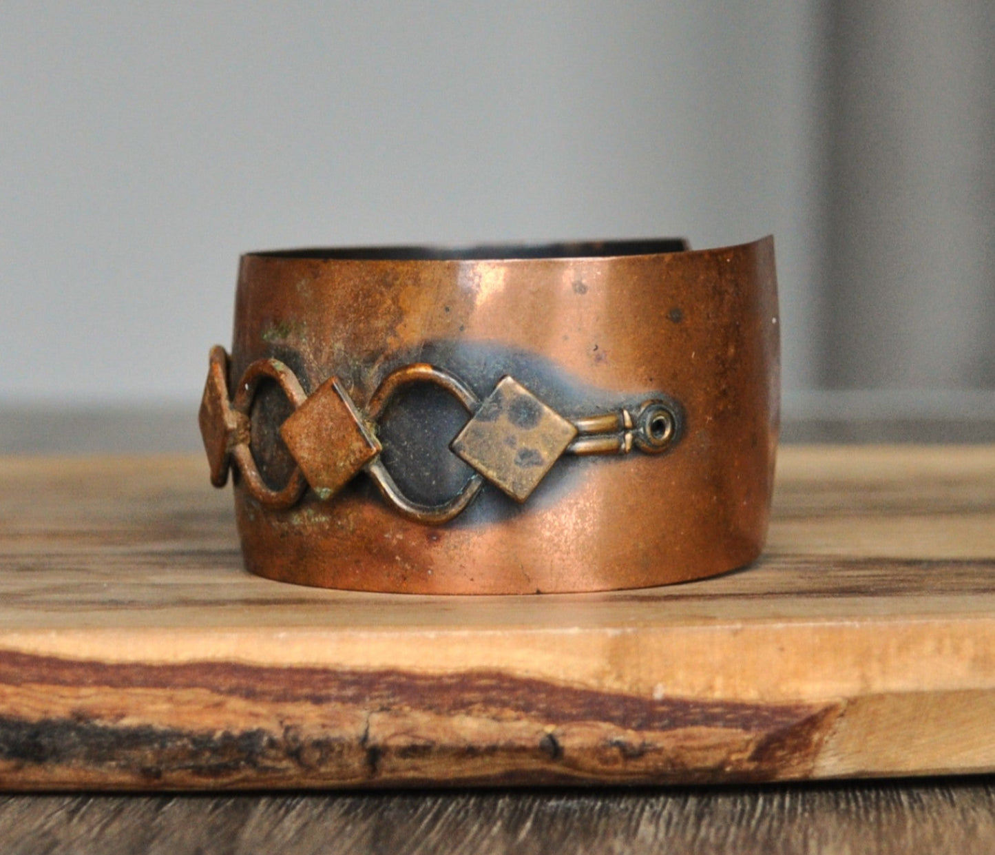 Beautiful Genuine Copper Geometric Design Wide Cuff Bracelet - 1.5" Wide, 7" Length - Authentic Copper - Vintage Copper Designed Cuff Bracelet