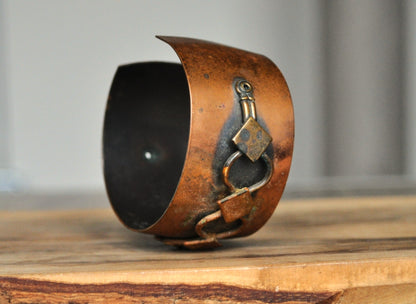 Beautiful Genuine Copper Geometric Design Wide Cuff Bracelet - 1.5" Wide, 7" Length - Authentic Copper - Vintage Copper Designed Cuff Bracelet