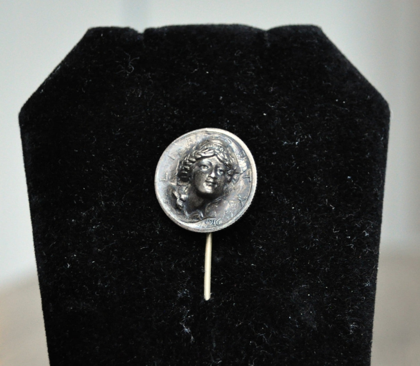 Stunning 1916 Mercury Dime 3D Repousse Face Stick Pin - Punched Out Liberty Face 1916 Mercury Dime - Unique Mercury Dime Liberty Face Hat Stick Pin