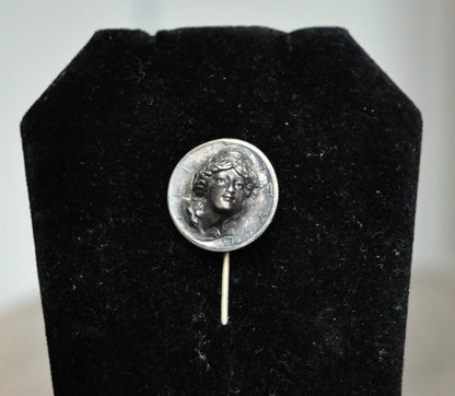 Stunning 1916 Mercury Dime 3D Repousse Face Stick Pin - Punched Out Liberty Face 1916 Mercury Dime - Unique Mercury Dime Liberty Face Hat Stick Pin