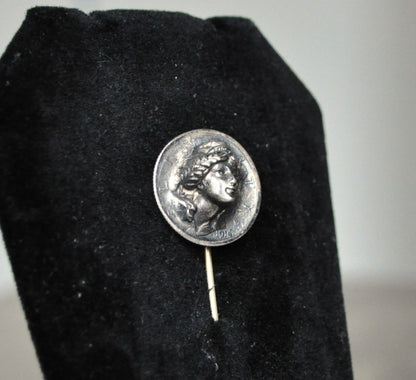 Stunning 1916 Mercury Dime 3D Repousse Face Stick Pin - Punched Out Liberty Face 1916 Mercury Dime - Unique Mercury Dime Liberty Face Hat Stick Pin
