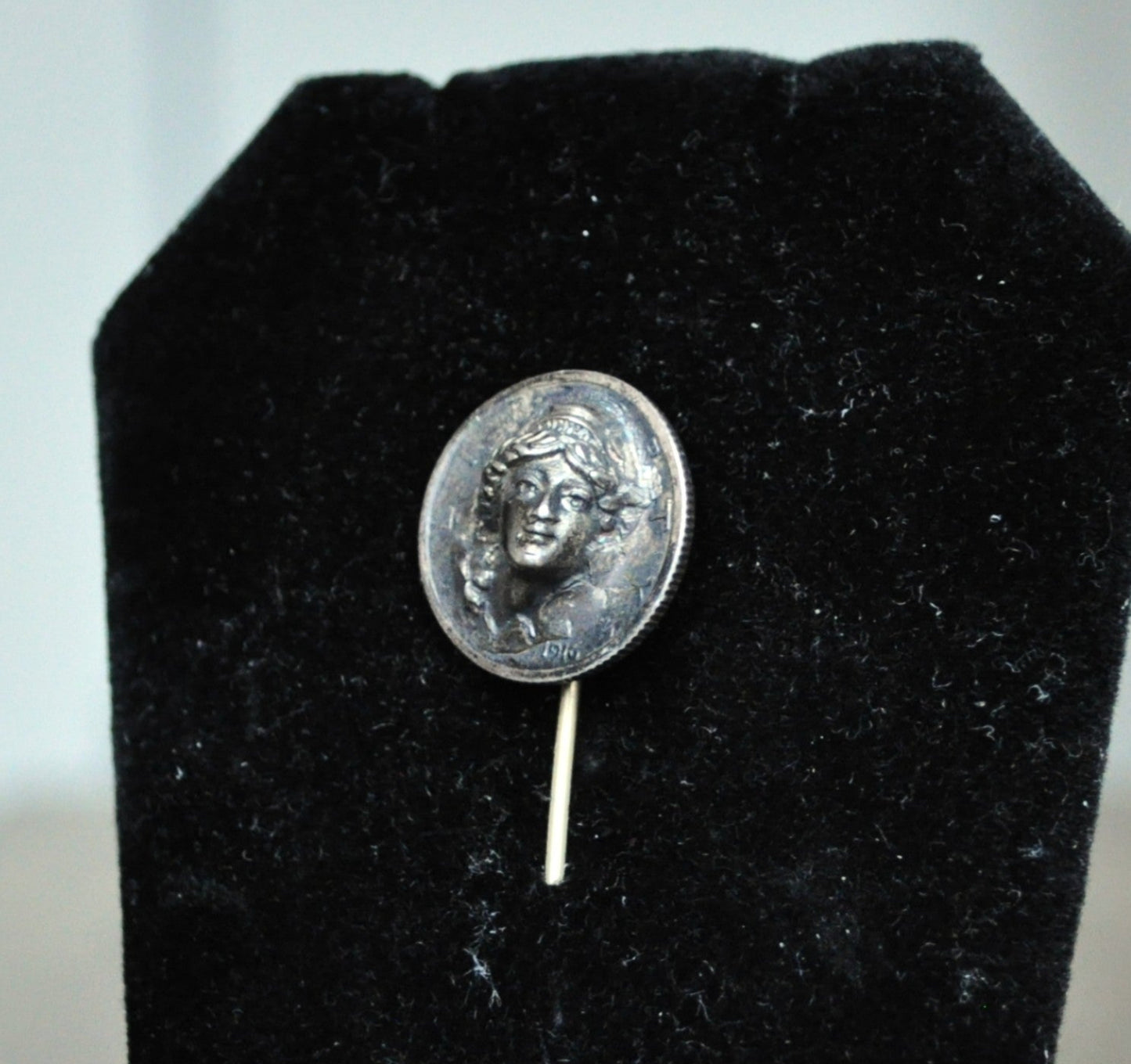 Stunning 1916 Mercury Dime 3D Repousse Face Stick Pin - Punched Out Liberty Face 1916 Mercury Dime - Unique Mercury Dime Liberty Face Hat Stick Pin