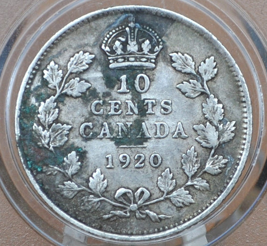 1920 Canadian Silver 10 Cent Coin - VF Detail - King George - Canada 10 Cent Sterling Silver 1920 Canada