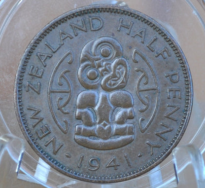 1941 New Zealand Half Penny - Great Condition / Detail - King George - Collectible New Zealand Coins - Great Design