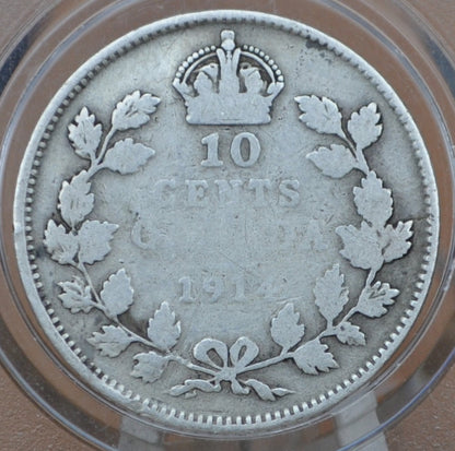 1914 Canadian Silver 10 Cent Coin - VG (Very Good) Condition - King George - Canada 10 Cent Sterling Silver 1914 Canada