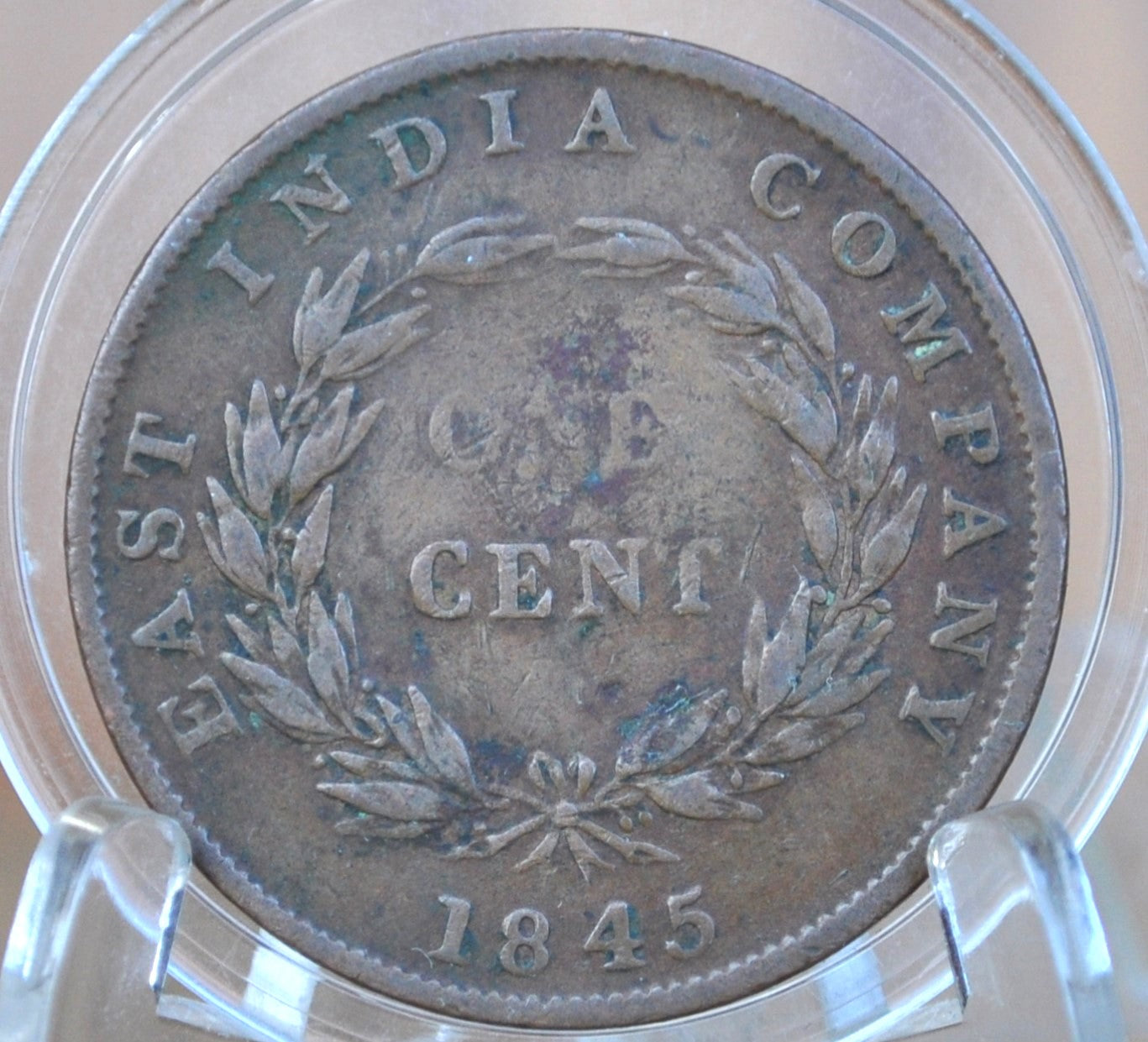 1845 British Straits Settlements One Cent - Great Condition - East India Company 1 Penny 1845 UK penny