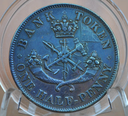 1852 Bank of Upper Canada One Half Penny - 1/2 Penny Bank Token - Uncirculated, Cool Color - 1857 Bank Token One Penny - 1852 Canadian Bank Token
