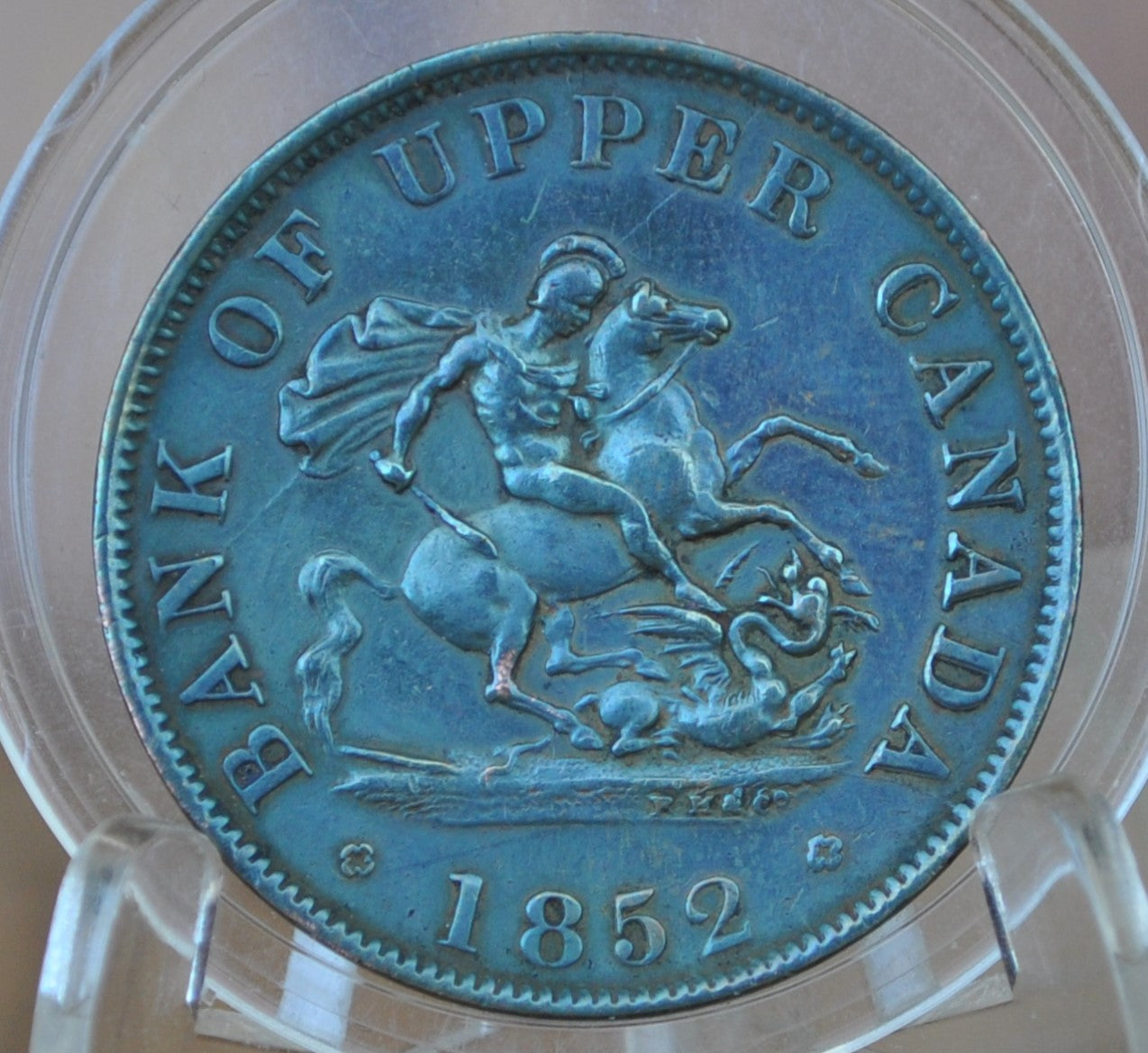 1852 Bank of Upper Canada One Half Penny - 1/2 Penny Bank Token - Uncirculated, Cool Color - 1857 Bank Token One Penny - 1852 Canadian Bank Token