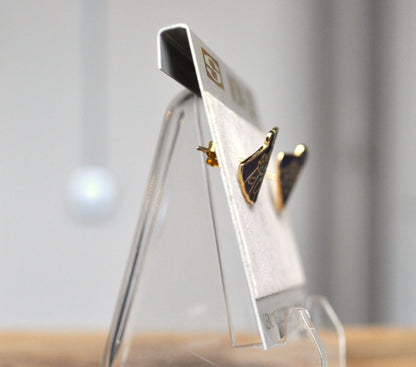 Vintage Mona So Genuine Cloisonne Asian Fan Earrings - Original Backing - Beautiful Genuine Cloisonne Stud Earrings!