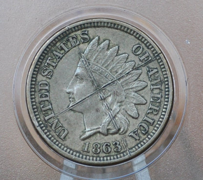 1863 Indian Head Penny - XF Detail, Large Scratches - Early Date - Civil War Era Cent - 1863 Indian Cent