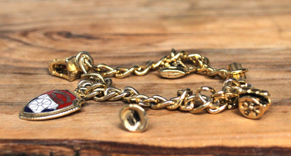1976 American Bicentennial Gold Tone Charm Bracelet - Patriotic American Bracelet - 7.5" Length - Vintage 1776 Bicentennial Charm Bracelet