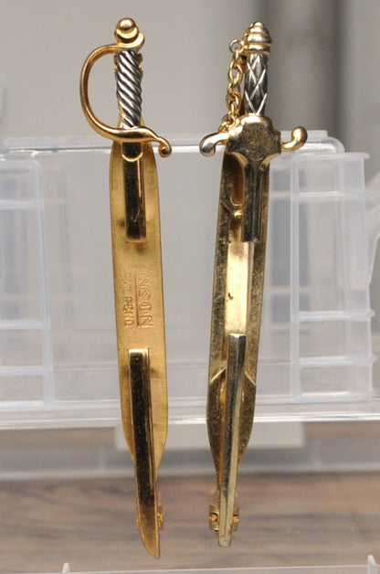 Vintage Anson Sword Tie Bar Clip - Choice of Design - Patent Pending - Novelty Gold-Tone Sword Tie Bar Clip - Funny Tie Clip!
