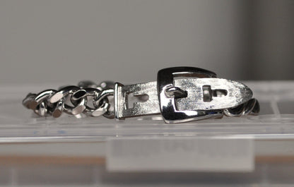 Beautiful Avon Silver-Toned Belt Buckle Adjustable Bracelet - Vintage Avon - 7" Length - Novelty Silver Belt Buckle Chain Bracelet