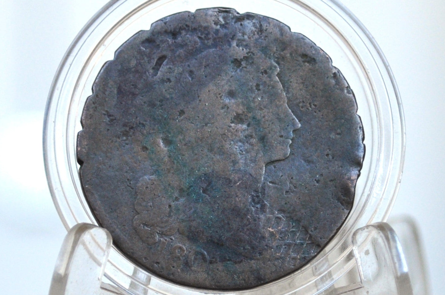 1802 Draped Bust Large Cent, With Stems - Damaged, Very Worn, Weak Date but readable - US Large Cent 1802 One Cent US - Lower Grade