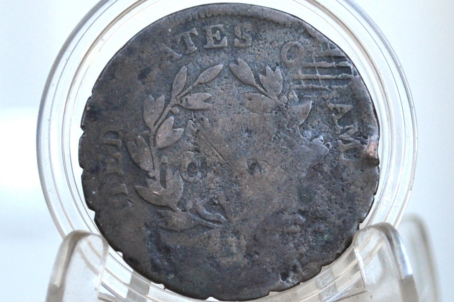 1802 Draped Bust Large Cent, With Stems - Damaged, Very Worn, Weak Date but readable - US Large Cent 1802 One Cent US - Lower Grade