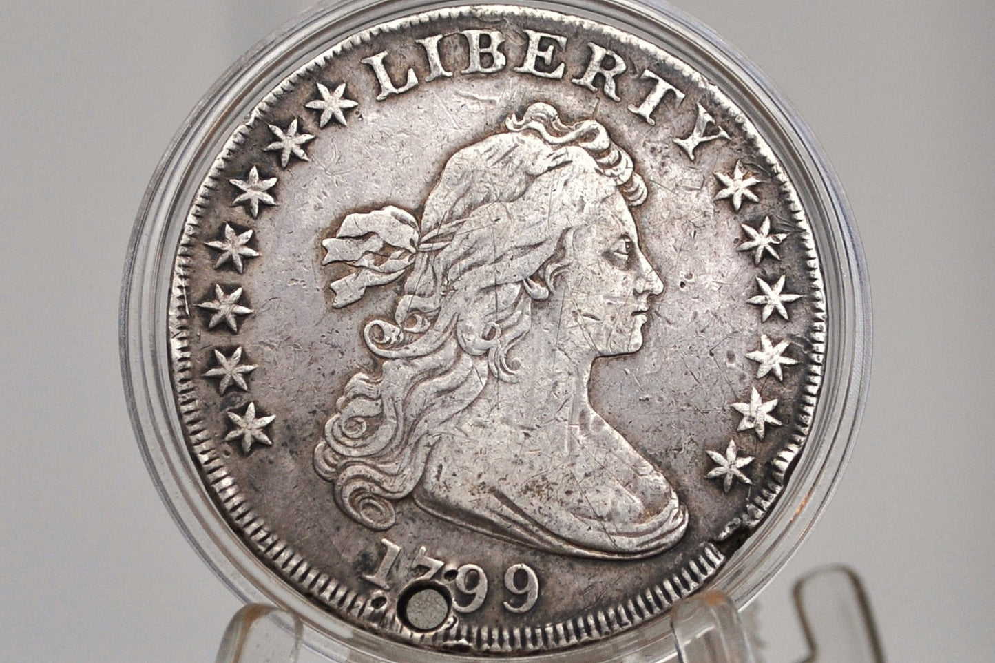 1799 Draped Bust Dollar - VF Details, Holed - 1799 US Silver Dollar Coin - US Dollar 1799 Early American Coin, Scarce Type, Authentic
