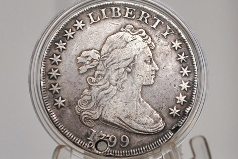 1799 Draped Bust Dollar - VF Details, Holed - 1799 US Silver Dollar Coin - US Dollar 1799 Early American Coin, Scarce Type, Authentic