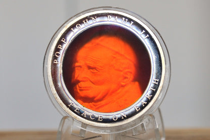 2002 Pope John Paul II Hologram Proof Medal with certificate of authenticity - Peace on Earth 2002 Pope John Paul II Holographic Medallion - Pope John Paul II Peace on Earth Medal Proof
