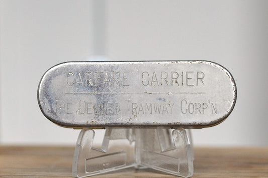 Carfare Carrier Denver Tramway Pocket Transportation Token Holder with 5 tokens - Subway Carfare Metal Carrier 3-coin slot with 5 transit coins - Denver Transit Coin Holder with Five Transit Tokens