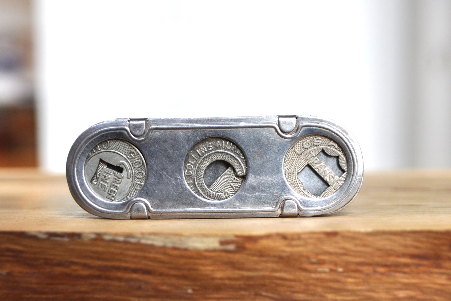 Carfare Carrier Denver Tramway Pocket Transportation Token Holder with 5 tokens - Subway Carfare Metal Carrier 3-coin slot with 5 transit coins - Denver Transit Coin Holder with Five Transit Tokens