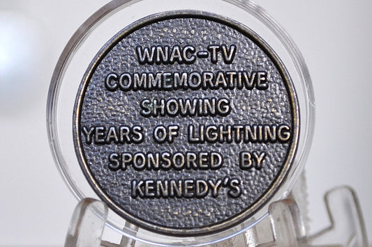 John F Kennedy Coin Keychain WNAC-TV *No Jump ring/Keychain - John F Kennedy 1960s WNAC Medal Token *Defective -1960 JFK Commemorative Keychain Token *Keychain is no longer attached