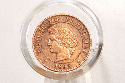 1 French Centime coin Ceres Type A 1893 - Paris 1 Cent Ceres A mint Mark 1893 - 1893 Ceres French 1 Centime coin