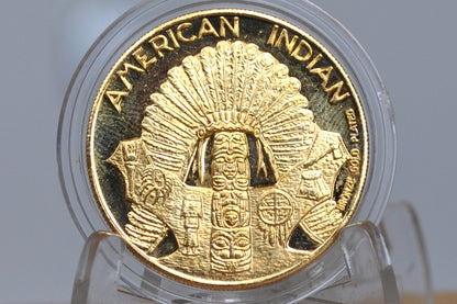 Bronze Gold Plated Geronimo American Indian Chief (UNC) - Geronimo American Indian Chief Chiricahua Gold Plated Bronze UNC Medal