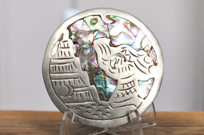 Mexican Taxco Abalone Shell Pendant/Brooch made from .925 Sterling Silver - Abalone Shell Pendant/Brooch in .925 Sterling Silver, Handmade in Taxco, Mexico