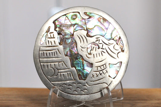 Mexican Taxco Abalone Shell Pendant/Brooch made from .925 Sterling Silver - Abalone Shell Pendant/Brooch in .925 Sterling Silver, Handmade in Taxco, Mexico