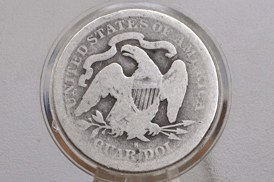 1876-S Seated Liberty Quarter  - G - 1876 S Silver Quarter / 1876S Liberty Seated Quarter Dollar US - 1800s US Coins